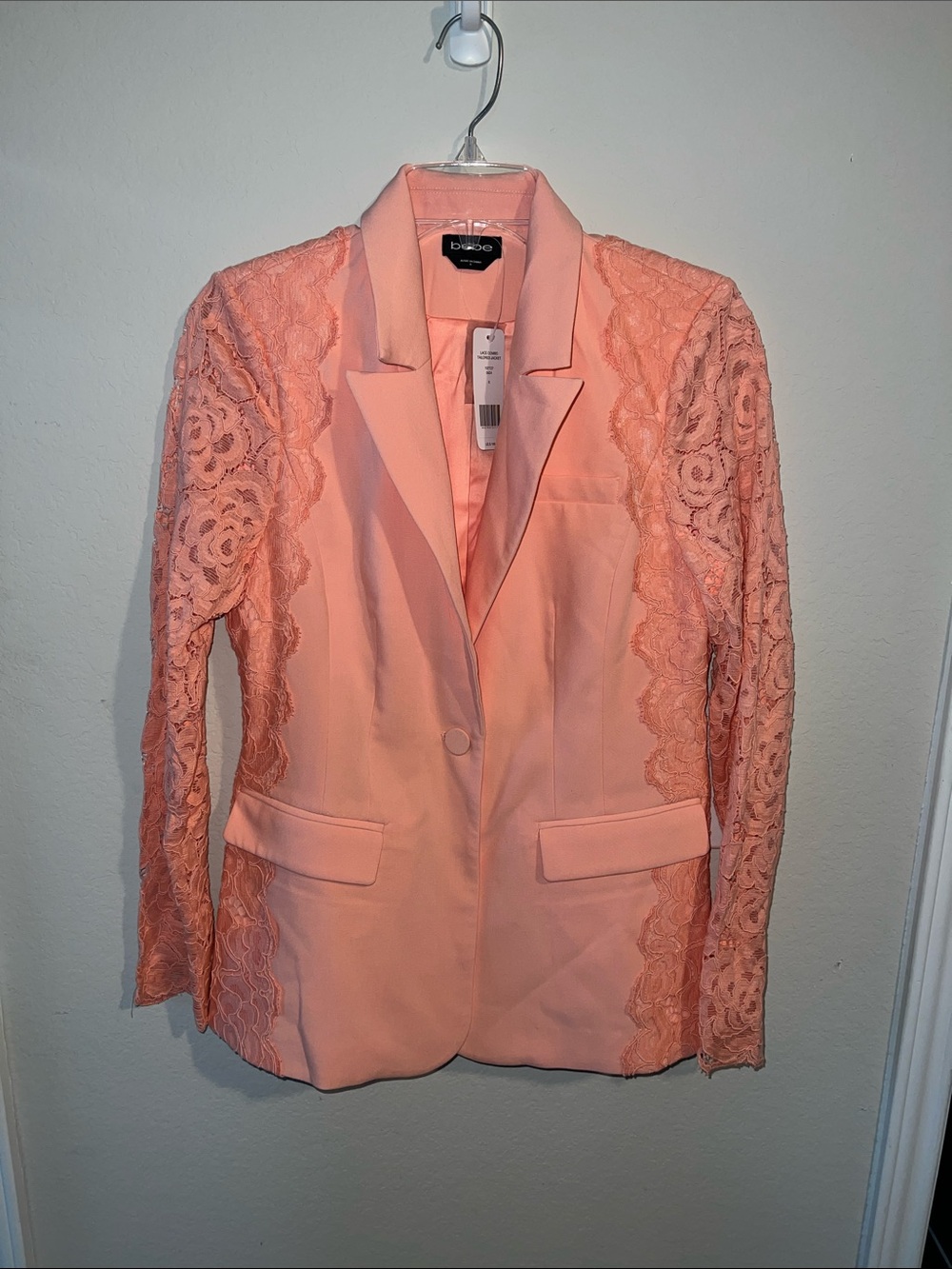 bebe “apricot blush” Lace-Sleeve Tailored Blazer- NWT